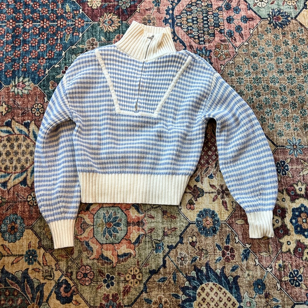 Jessica Simpson Blue & White Striped Turtleneck Sweater